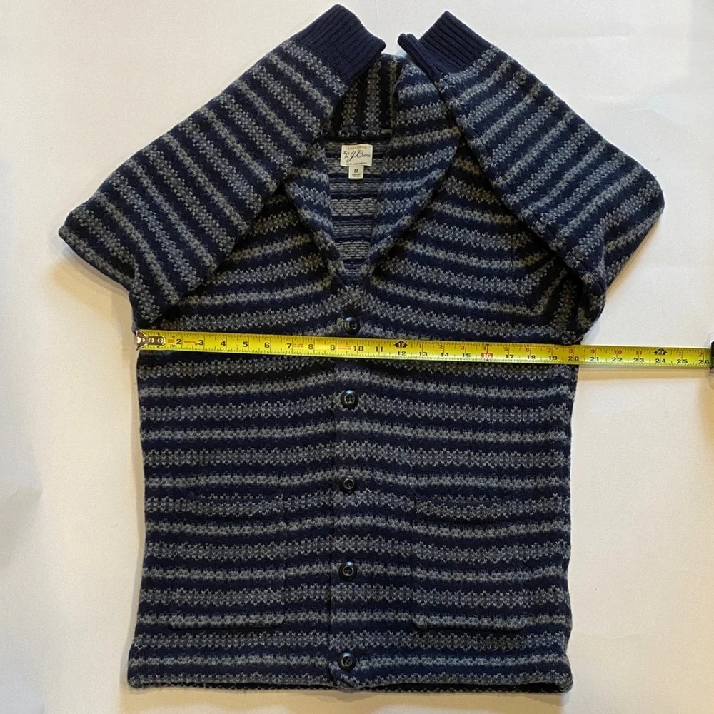 J. Crew Fair Isle lambswool navy and gray striped cardigan